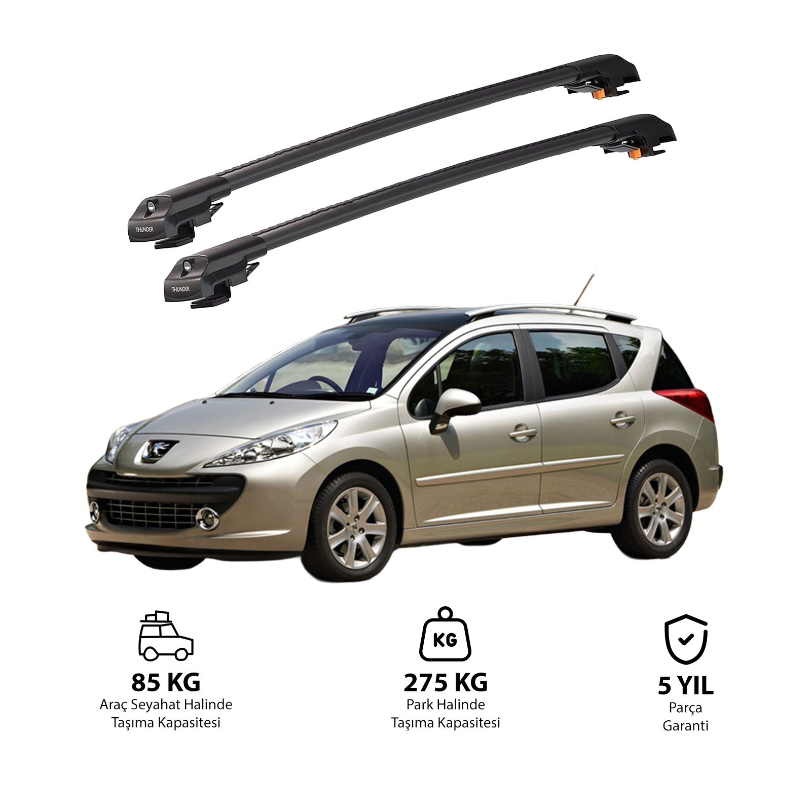 PEUGEOT 207 SW 2002-2008 TRX1 Thunder Carrier Kilitli Ara Atkı