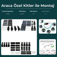 Citroen C5 2021 - 2025 Araca Özel Montaj Kitli ve Kilitli Ara Atkı Tavan Cross Bar Kilitli Sistem